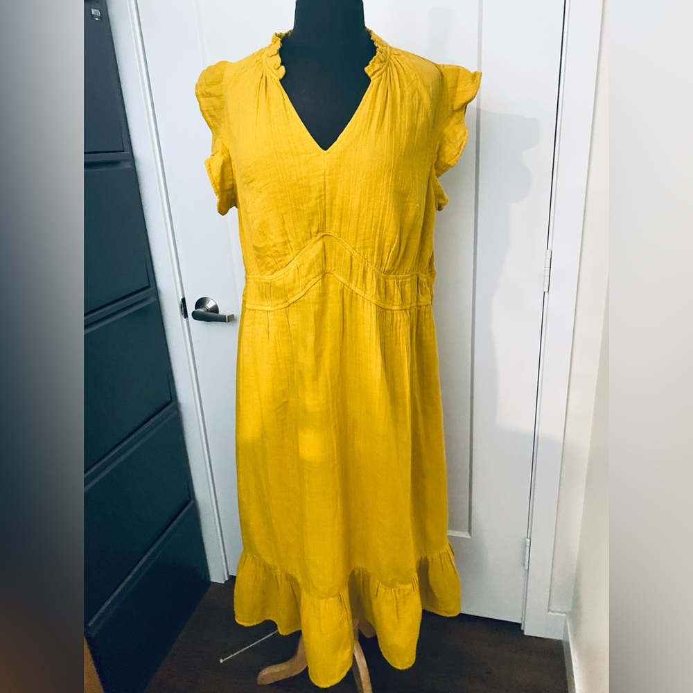 Bohemian yellow cotton gauze, ruffle dress - Picture 1 of 3
